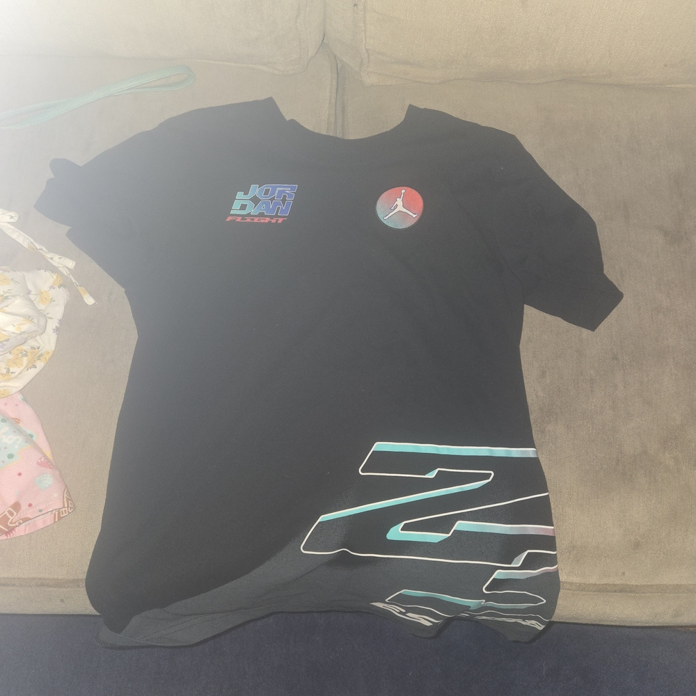 Jordan Black Graphic Tee with Teal and Red Accents